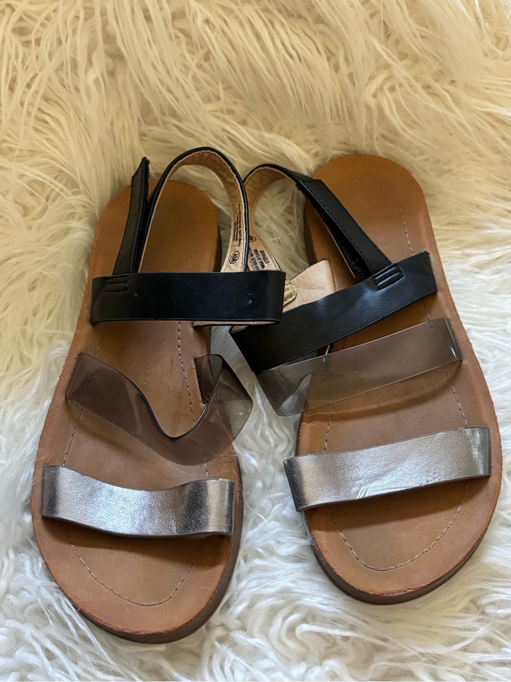 Kids Metallic Silver & Black Strappy Sandals